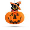 Kép 1/3 - Halloween-i tökös lampion - macskával - akasztható - 26 cm