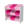 Kép 2/4 - LivarnoHome tárolópolc fehér váz rózsaszín tárolokkal 65 x 60 x 30 cm