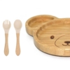 Kép 6/11 - Elite Home® mackó formájú bambusz tányér tapadókorongos talppal, gyermek étkezőkészlet szilikon fejű kanállal és villával, 3 db-os szett
