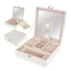 Kép 1/8 - Exclusive megjelenésű ékszertároló doboz, 16 rekeszes, 2 szintes, dupla tükörrel, zárható, fehér színben