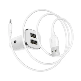 Borofone BZ12 Lasting Autós töltő, 2 x USB, 2.4A, Lightning kábellel Fehér