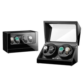 Óraforgató, óratartó doboz 4 karórához fekete színben fekete belsővel (JH40BW-BLACK-BLACK)