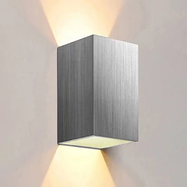 Kültéri fali LED lámpa 12W szálcsiszolt szürke színű IP65 vízálló 3000K meleg fényű (1003-6-BRUSHED-SILVER-3000K)