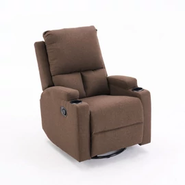 Ringató és forgatható fekvőfotel, relax fotelágy vászon szövet sötétbarna (JNF-MANUAL-DARK BROWN)