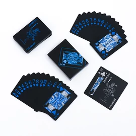 Plasztik póker kártya, francia kártya pakli fekete kék-ezüst (poker-card-black-blue-silver)