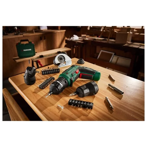 PARKSIDE  PAS 4 D7 SET akkus csavarhúzó 4V 10Nm – kompakt készlet cserélhető fejekkel