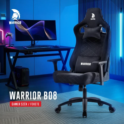 WARRIOR gamer szék, forgószék fekete - bársony (PREMIUM-B08)