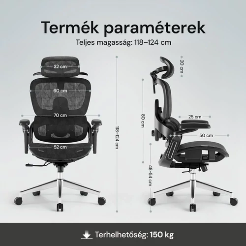 Prémium ergonomikus irodai szék, forgószék, fekete hálós (E05) 