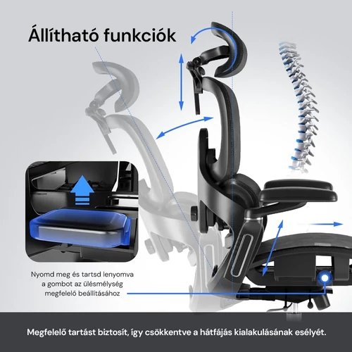 Prémium ergonomikus irodai szék, forgószék, fekete hálós (E05) 