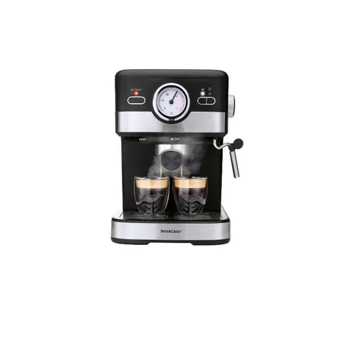 SilverCrest SEM 1100 C5 Eszpresszó 2 csészés presszó kávéfőző, fekete-ezüst, 1100 W