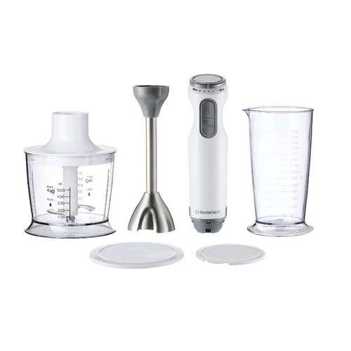 SILVERCREST botmixer készlet 600W – 4 darabos kézi mixer szett fehér, SSMS 600 G1