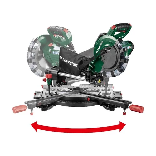 ParkSide PZKS 2000 C3 Asztali bütüző és gérvágó fűrész, csapfűrész, dupla csúszósínnel, 2000 W