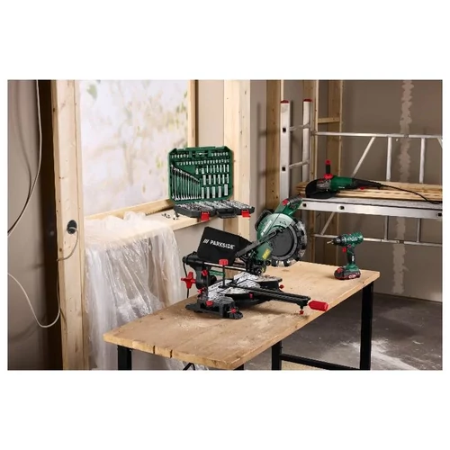 ParkSide PZKS 2000 C3 Asztali bütüző és gérvágó fűrész, csapfűrész, dupla csúszósínnel, 2000 W