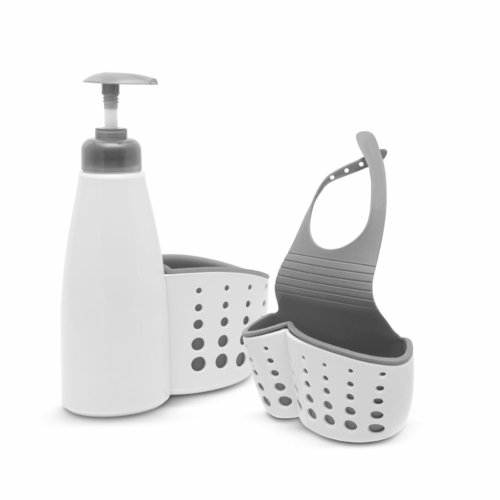 Fürdőszobai / konyhai eszköztartó fehér-szürke színű