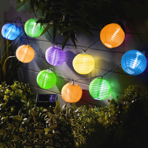 Szolár lampion fényfüzér - 10 db színes lampion