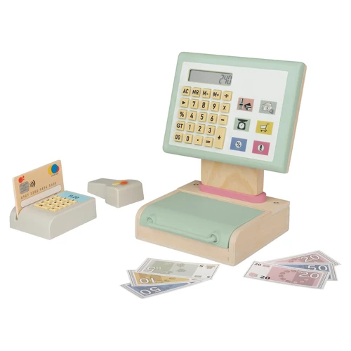 Playtive Fából készült pénztárgép,PREMIUM hangot adó,gyerekkonyhába/boltba