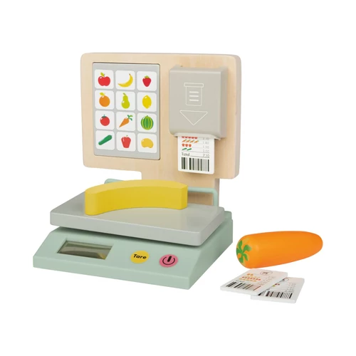 Playtive Fából készült mérleg hangot adó,gyerekkonyhába/boltba 6 részes