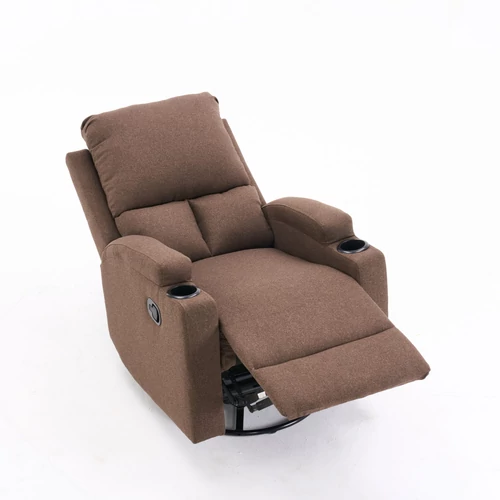 Ringató és forgatható fekvőfotel, relax fotelágy vászon szövet sötétbarna (JNF-MANUAL-DARK BROWN)