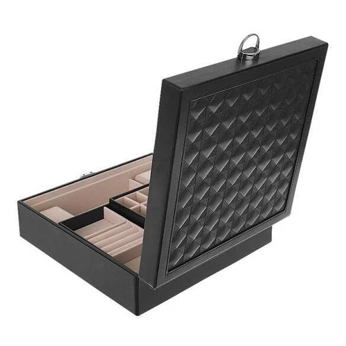 Exclusive megjelenésű ékszertároló doboz, 16 rekeszes, 2 szintes, dupla tükörrel, zárható, fekete színben