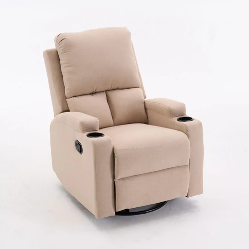 Ringató és forgatható fekvőfotel, relax fotelágy vászon szövet bézs (JNF-MANUAL-BEIGE)