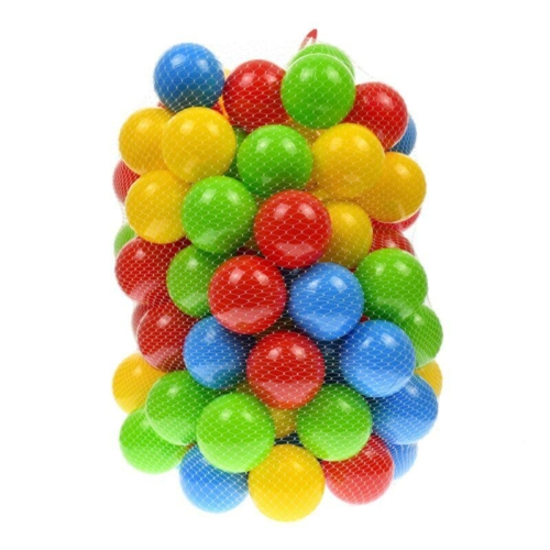Műanyag labdák vidám színekben, játszósátorba, járókába, 6,5 cm-es, 100 db-os szett hálóban