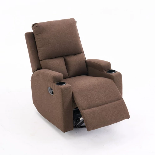 Ringató és forgatható fekvőfotel, relax fotelágy vászon szövet sötétbarna (JNF-MANUAL-DARK BROWN)