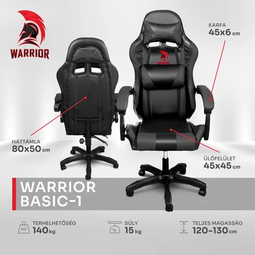 Warrior gamer szék, forgószék fekete (GAMER-BASIC-1-BLACK)