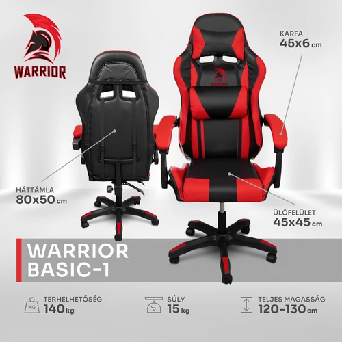 Warrior gamer szék, forgószék piros (GAMER-BASIC-1-RED)