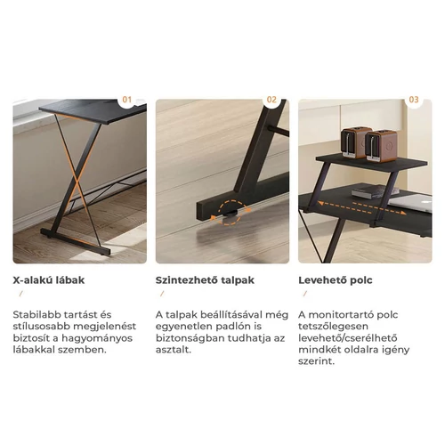 Sarok íróasztal fekete (L-SHAPE-DESK-BLACK)