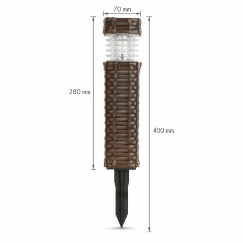 Leszúrható szolár lámpa - rattan hatású, barna - hidegfehér - 7 x 7 x 28 (+12) cm