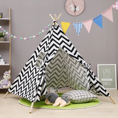 Teepee indián sátor, gyereksátor fekete-fehér (kids-teepee-160-black-white)