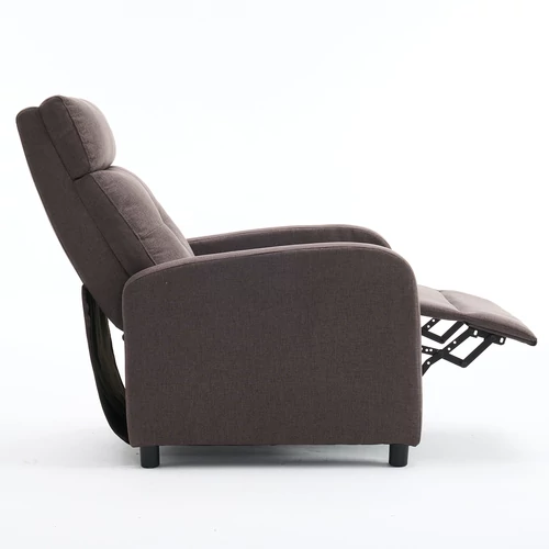 Manuális fekvőfotel, relax fotelágy push back, sötétbarna,szürke szövet (JNF-MANUAL-FABRIC-DARK BROWN) JN-R8003A51