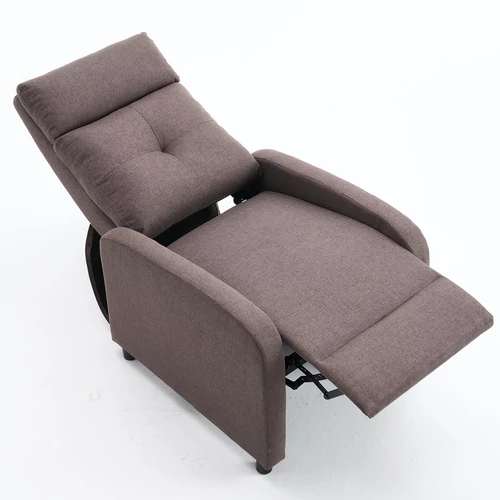 Manuális fekvőfotel, relax fotelágy push back, sötétbarna,szürke szövet (JNF-MANUAL-FABRIC-DARK BROWN) JN-R8003A51