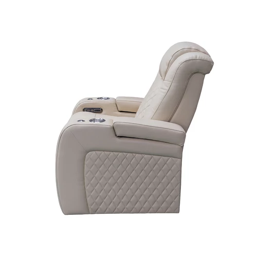Luxus, egyszemélyes fekvőfotel, relax fotelágy elektromosan dönthető háttámlával, lábtartóval, pohártartóval és világítással bézs bőr (L4630-3906)