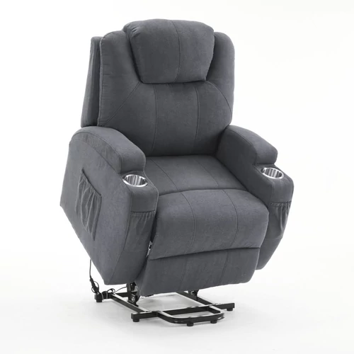 Felállást segítő relax elektromos fotelágy motoros mechanizmus szövet sötétszürke, pohártartóval