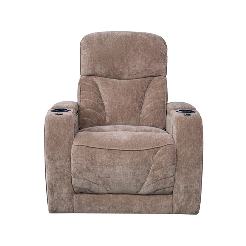 Luxus fekvőfotel, relax fotelágy elektromosan dönthető, lábtartóval, pohártartóval, világítással barna textil