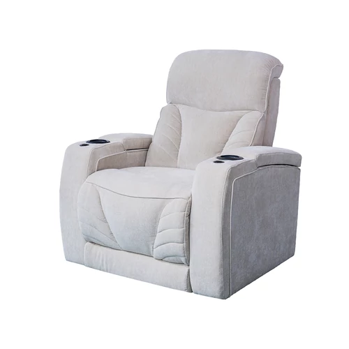 Luxus fekvőfotel, relax fotelágy elektromosan dönthető, lábtartóval, pohártartóval, világítással bézs textil