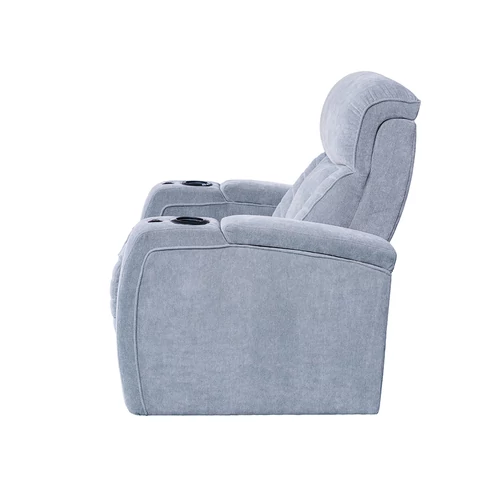 Luxus fekvőfotel, relax fotelágy elektromosan dönthető, lábtartóval, pohártartóval, világítással szürke textil