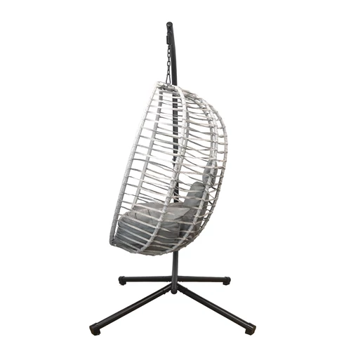 Összecsukható függőszék, függőfotel szürke rattan, szürke párnával NS016