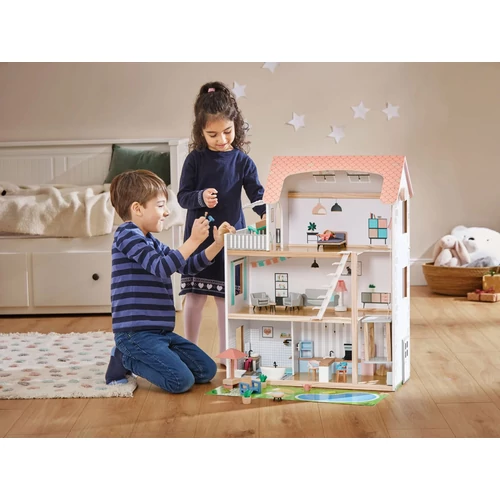 Playtive Játékos Fa babaház, 39 db